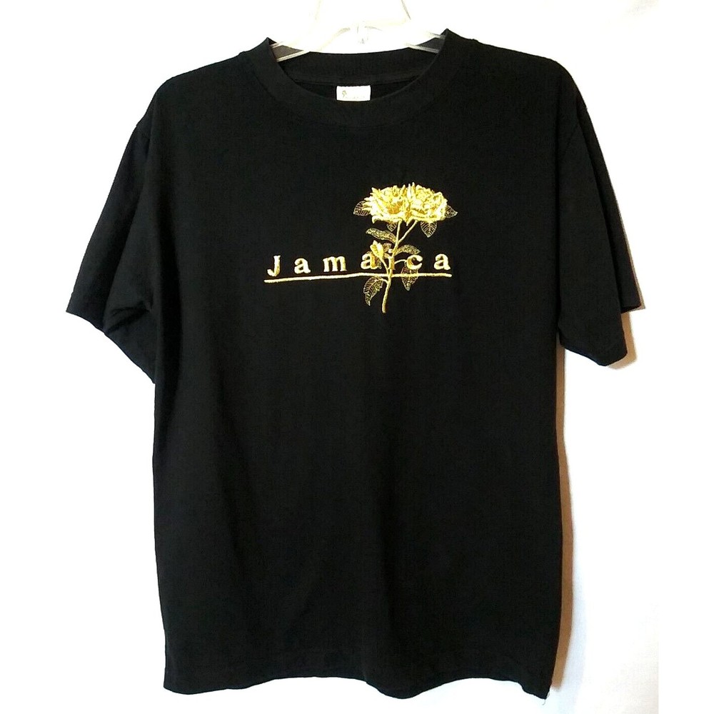 Island Tees Womens T Shirt Size Large Multicolor Jamaica Floral Embroidered